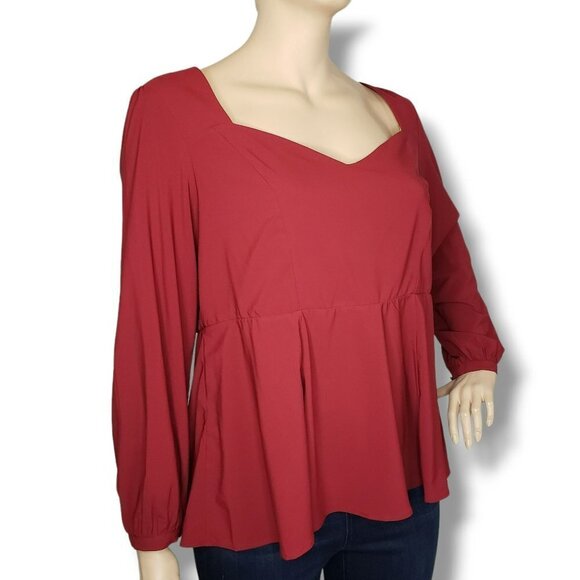 Torrid Peplum Crepe Top Womens 3X Red Sweetheart Neck - Picture 2 of 9